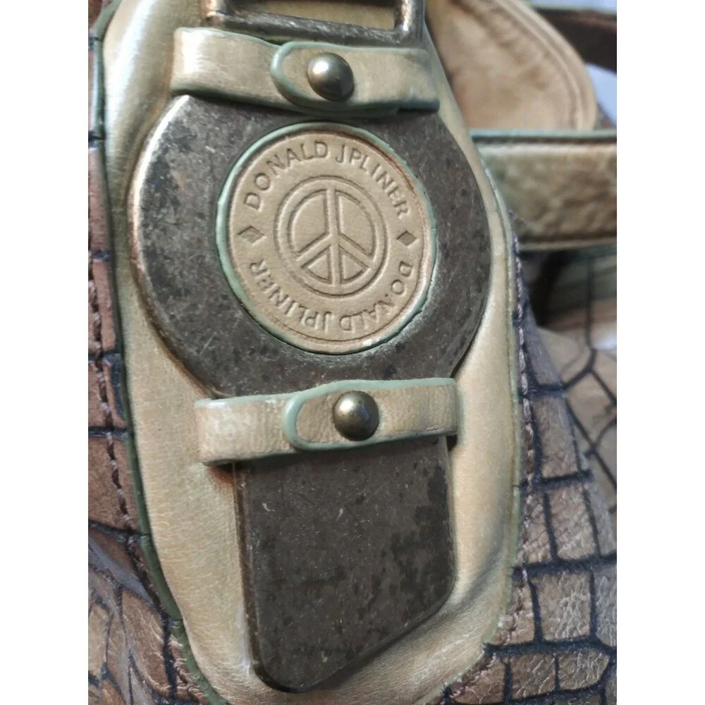 Vintage Donald J Pliner Leather Hobo Shoulder Bag Croc Embossed Tan Retail $275